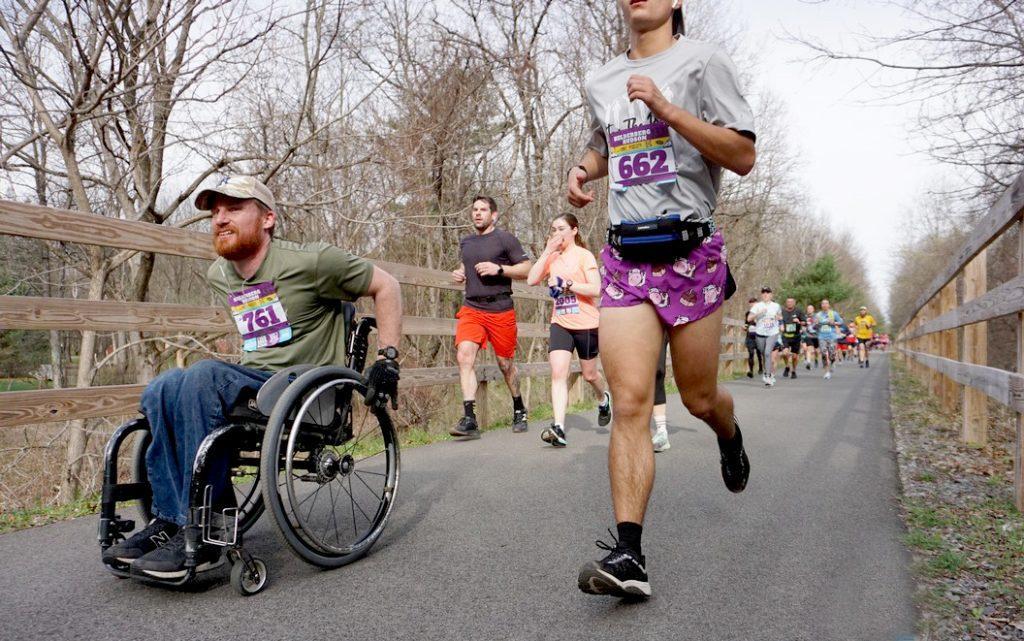 Boilermaker Wheelchair Challenger William Brosnahan competes in a local race in Albany.