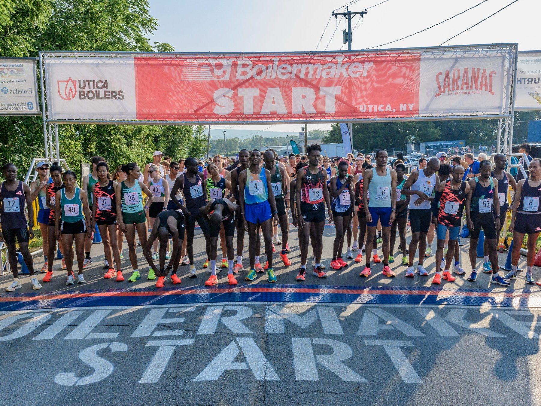 Elite athletes await the starting gun at the 2024 Boilermaker 15K
