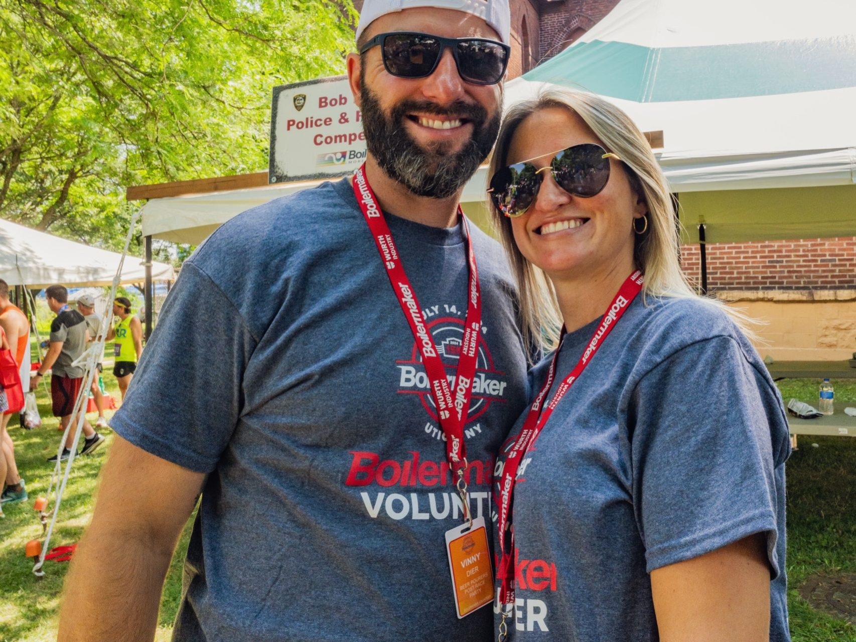Boilermaker volunteers pose for the camera in Boilermaker Square Park