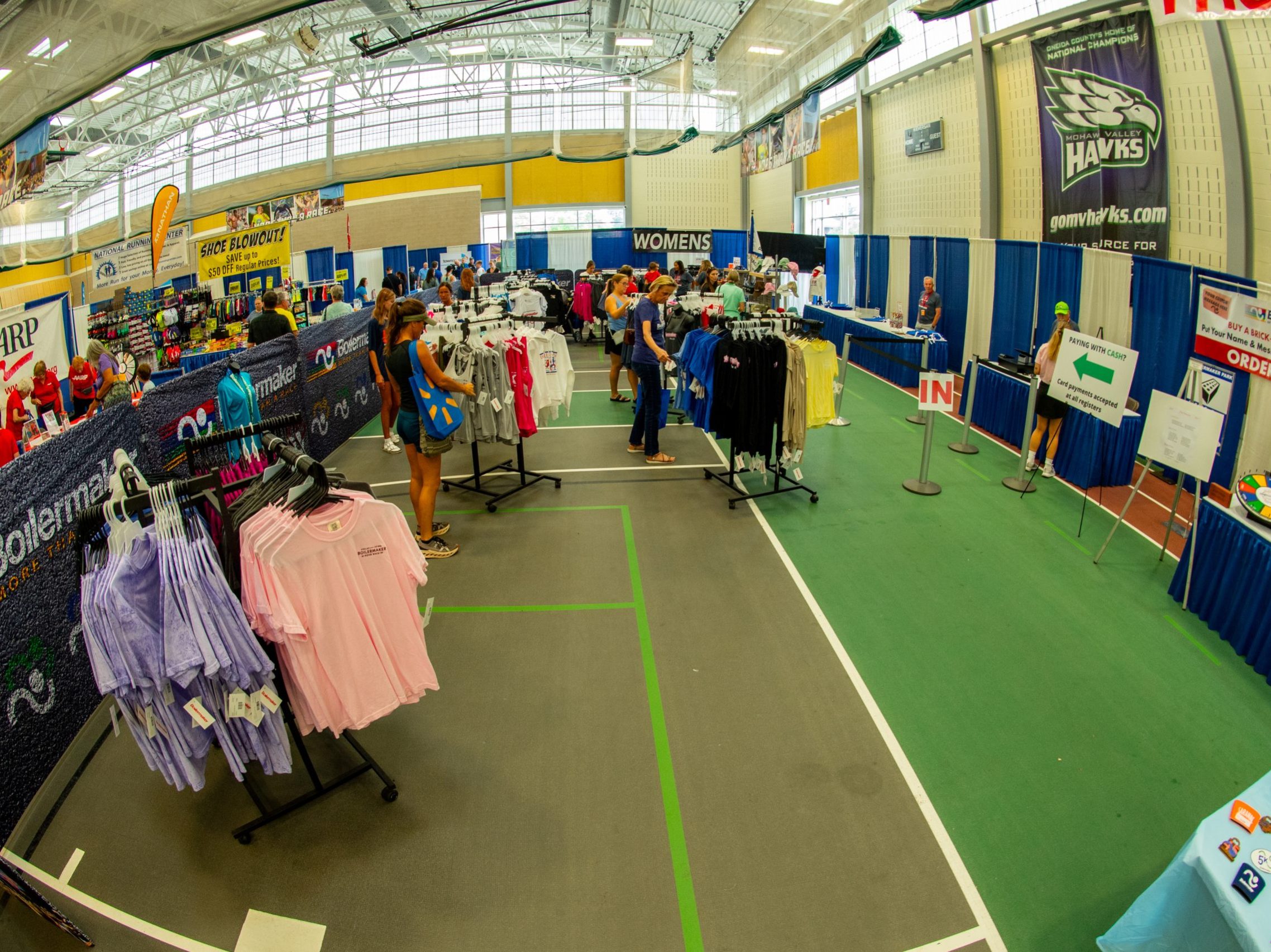 An angled look at the Boilermaker merchandise available for purchase at the Health and Wellness expo