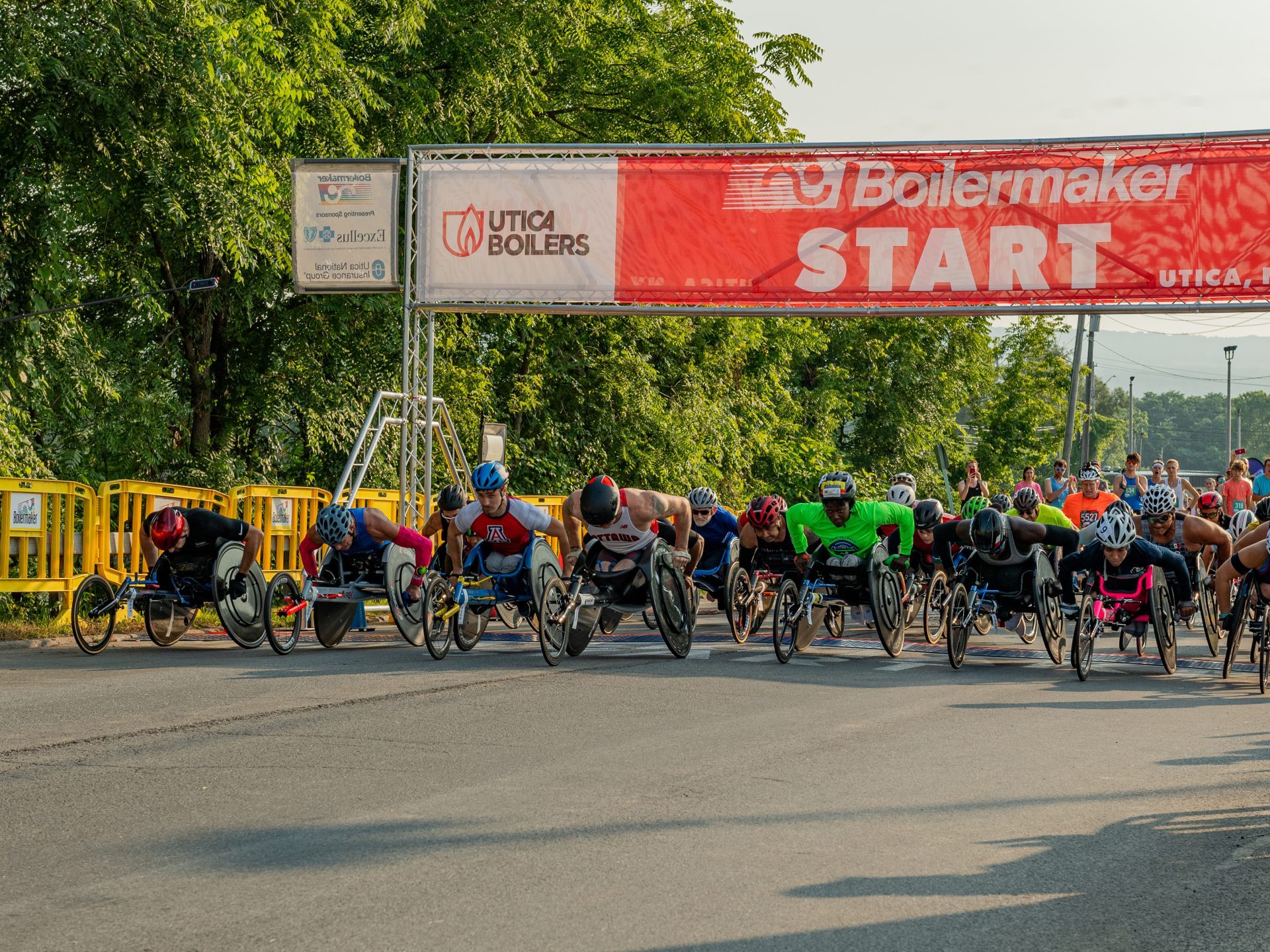 Wheelchair competitors take off at the start of the 2024 Boilermaker 15K