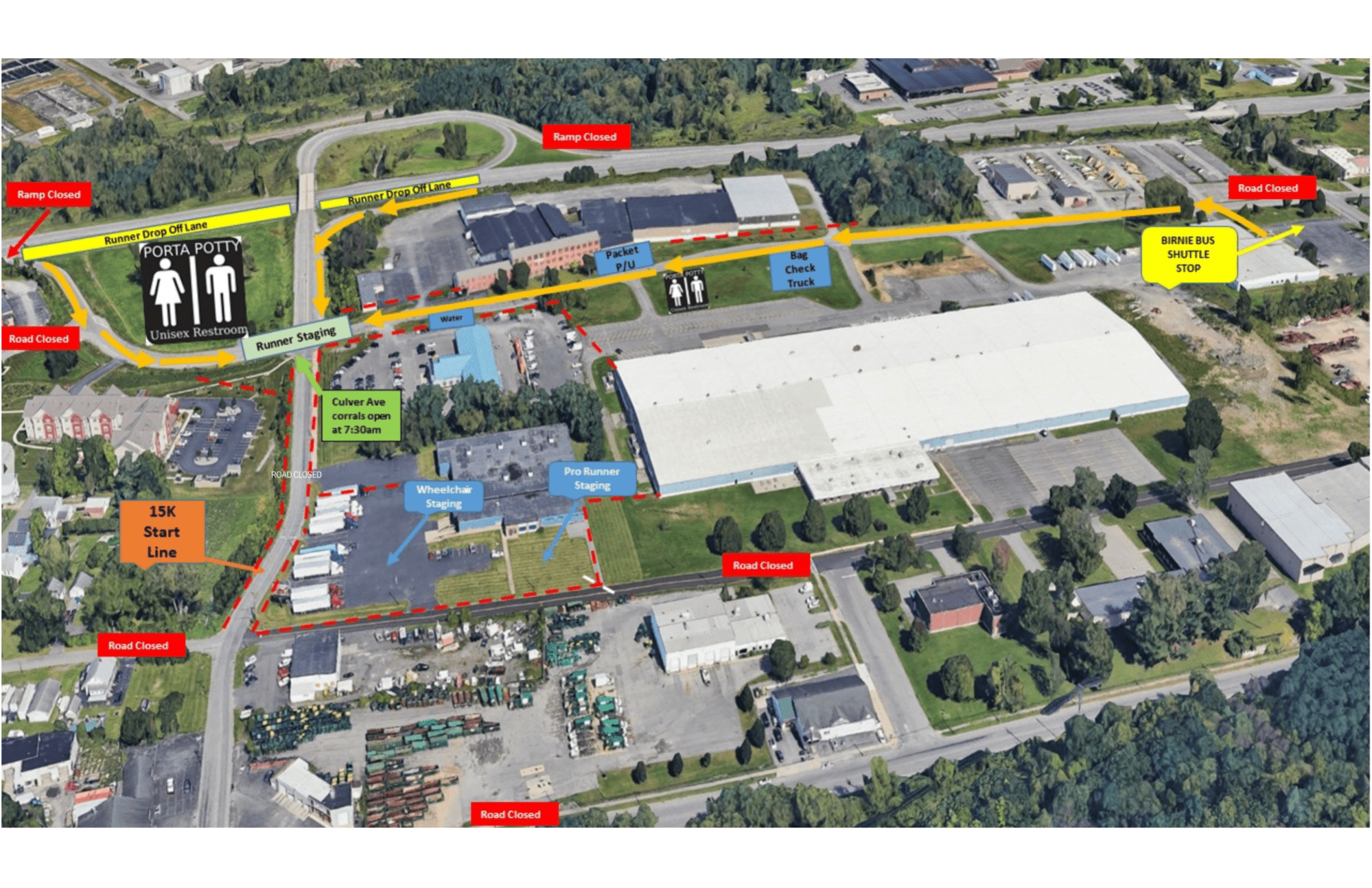 15K Drop Off Lane and Start Area Map 